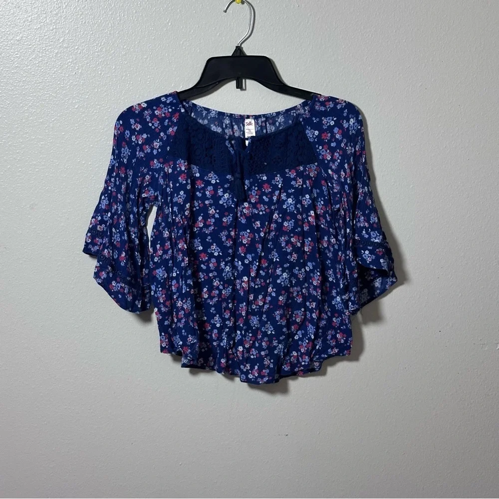 Justice Kids girls‎ Blue Floral Design Print Blouse Size 14/16